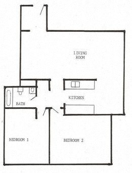 Floor plan for 2 beds, 1 bath, 948 sqft